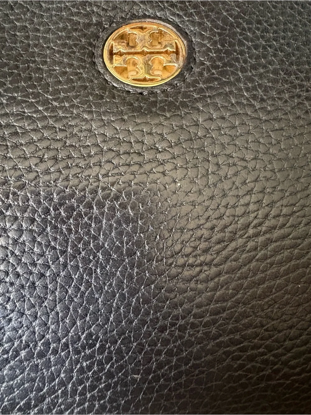 Tory Burch Black Pebbled Leather Crossbody with Gold Logo